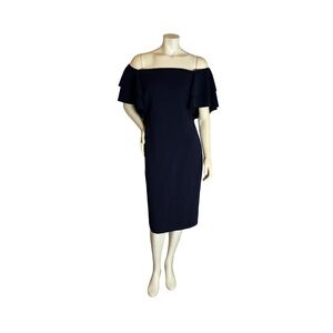 Lauren Ralph Lauren Womens Sheath Dress Tiered Off Shoulder Blue Size 10